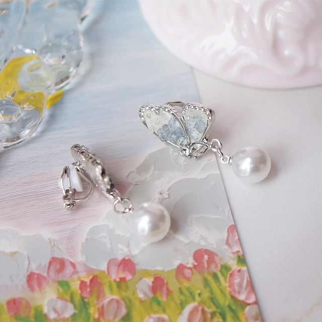 Earring Pearl Alloy Crystal Drop Faux / Butterfly Floral