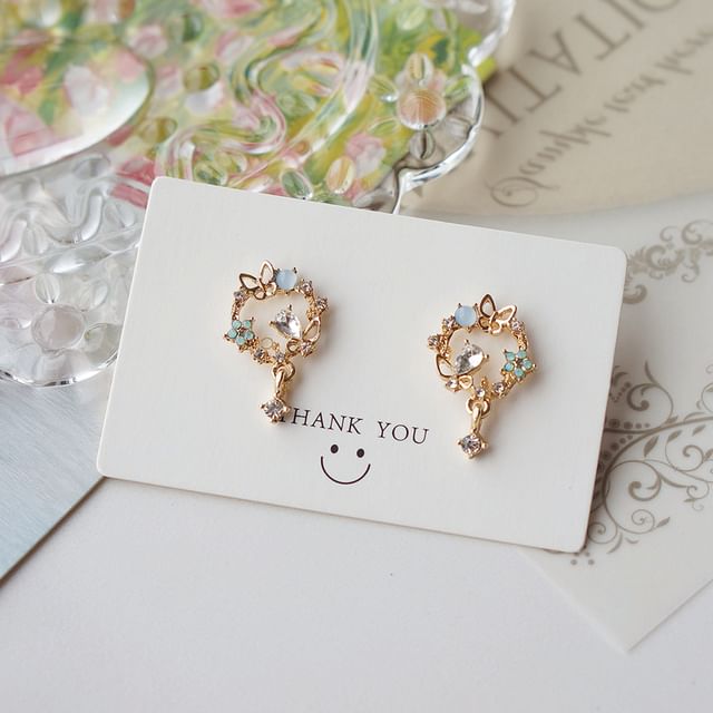 Earring Drop Butterfly Alloy Rhinestone