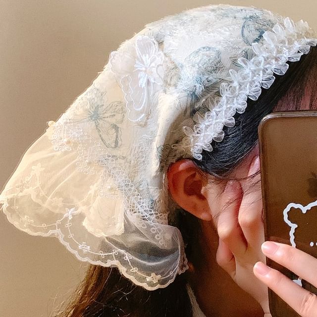Designs) Lace Trim Butterfly Bandana (Various