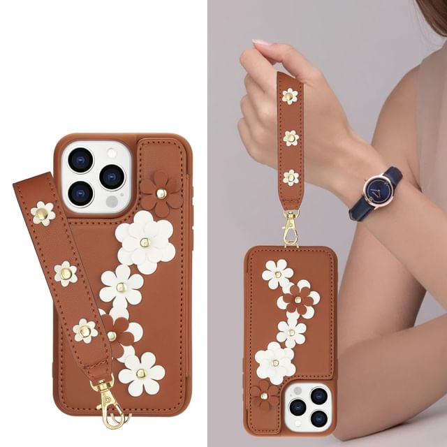 Faux Case Leather Floral Phone