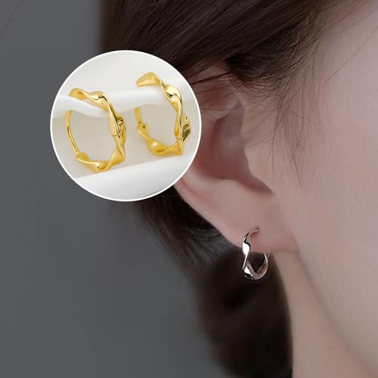 Sterling Earring Hoop Wavy Silver