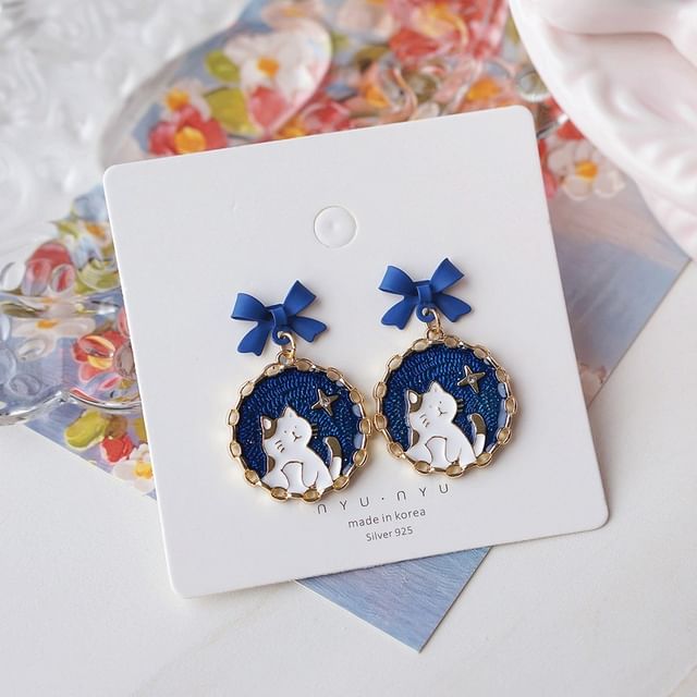 Drop On Enamel Earring Clip Cat Bow /