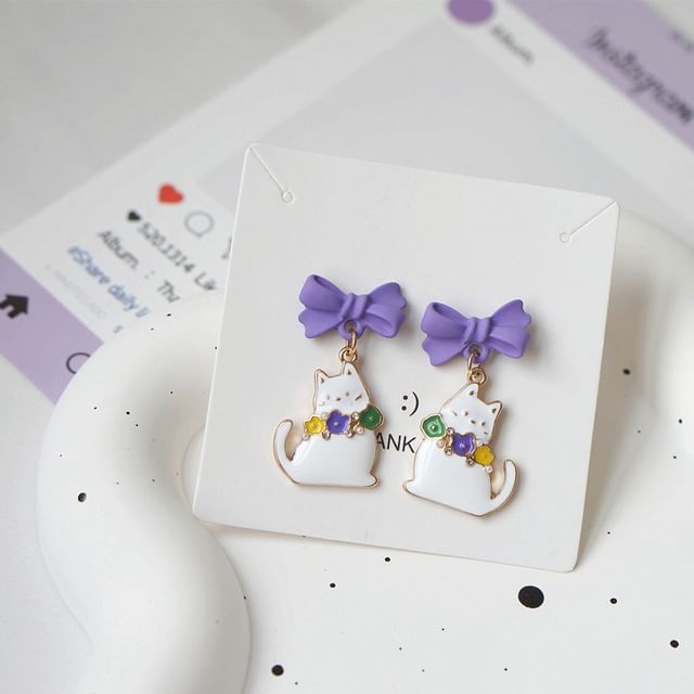 / Cat Drop Clip Earring Bow On