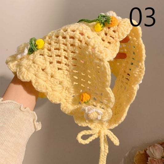 Tie / Floral Hat Hair Bonnet Crochet