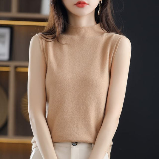 Mock Neck Plain Sweater Vest