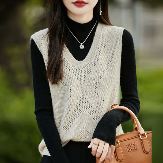 V-Neck Plain Perforated Sweater Vest