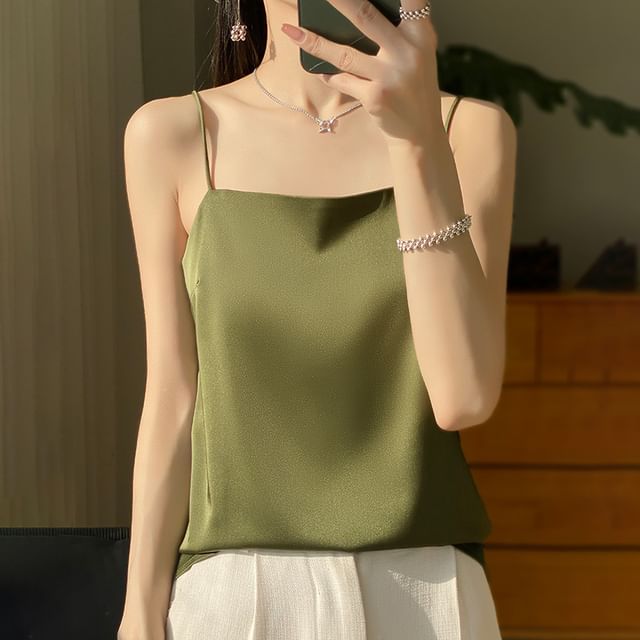 Square Neck Plain Satin Cami Top
