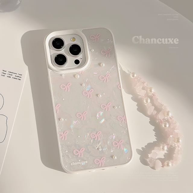 Pearl Set Phone Adhesive Faux Case / Decoration Bow Strap