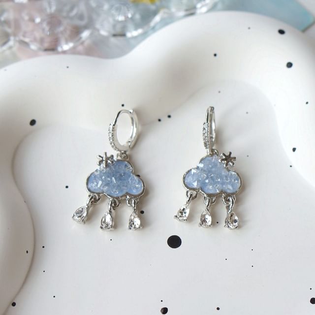 Earring Huggie Rhinestone Cloud Drop Fringed