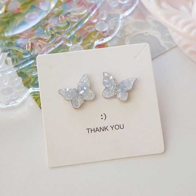 Butterfly Crystal Stud / Ear Faux Earring Clip-On