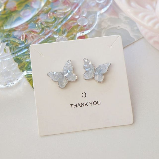 Butterfly Crystal Stud / Ear Faux Earring Clip-On