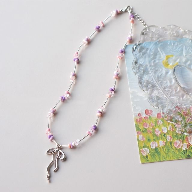 Irregular Necklace Bow Pendant Beaded