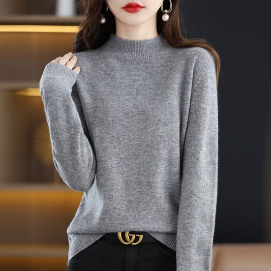 Long Sleeve Mock Neck Plain Sweater