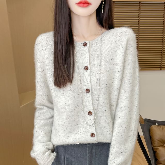 Round Neck Melange Button Cardigan