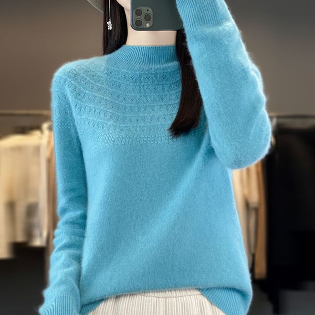 Mock Neck Long Sleeve Plain Sweater