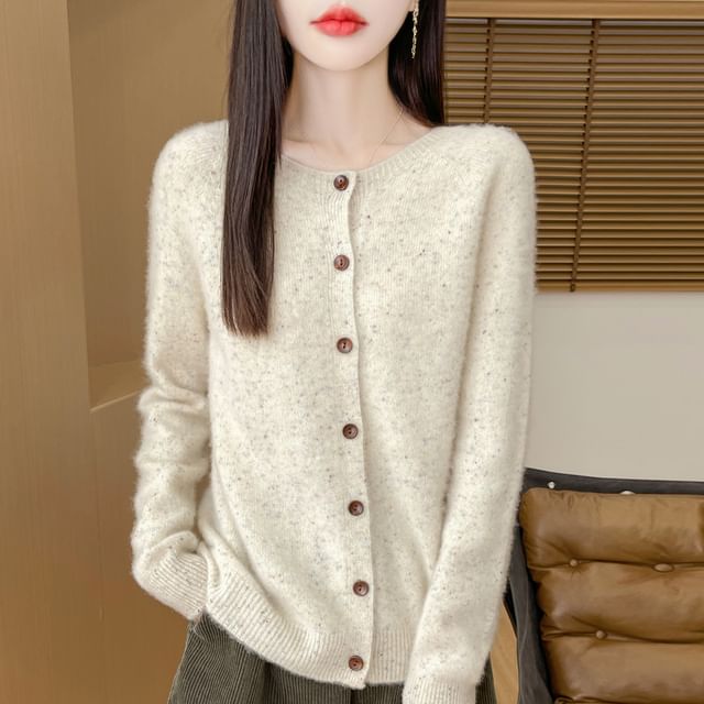 Round Neck Melange Button Cardigan