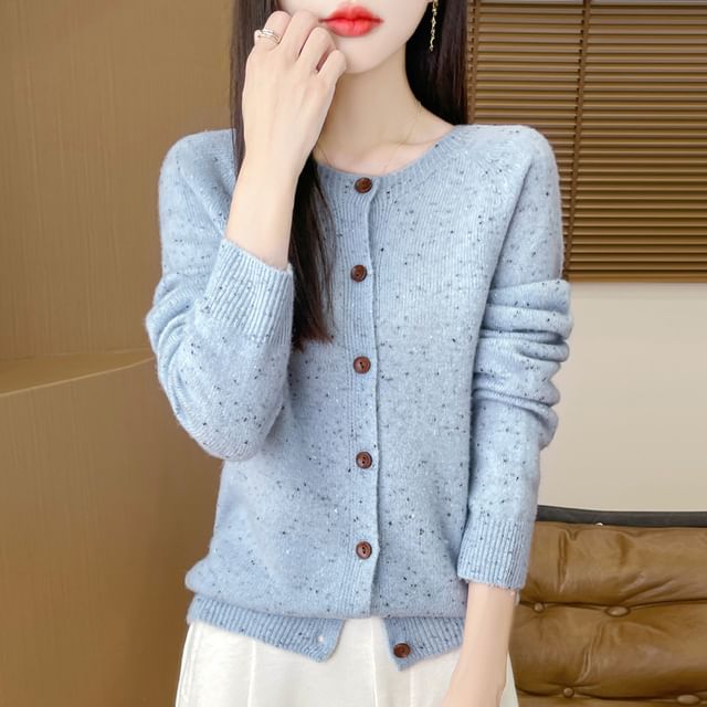 Round Neck Melange Button Cardigan