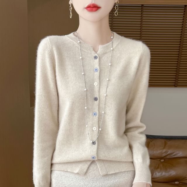 Round Neck Plain Button Up Knitted Cardigan