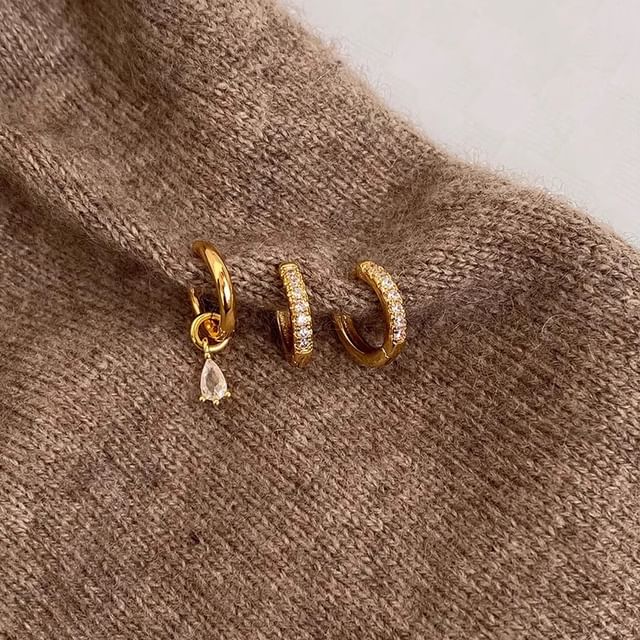 Alloy Drop Rhinestone of + Huggie Earring 3: Set