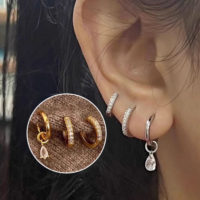 Alloy Drop Rhinestone of + Huggie Earring 3: Set