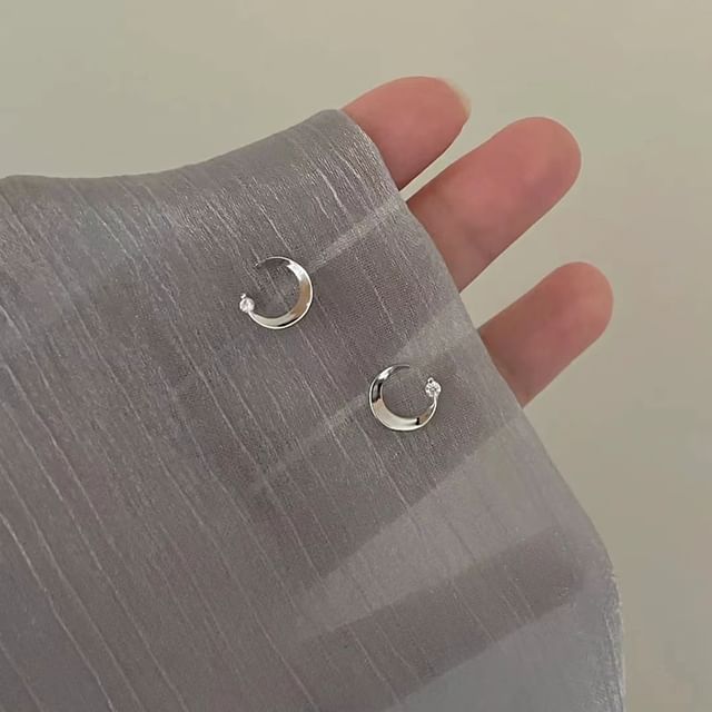 Stud Moon Earring Alloy Rhinestone