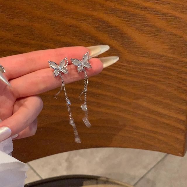 Butterfly Cat Alloy Eye Earring Stone Dangle Faux