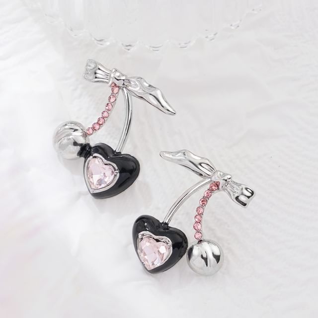 Sterling / Ear Earring Stud Cuff Silver Cherry Rhinestone