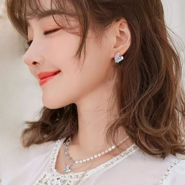 / Heart Earring Cuff Ear Sterling Panel Silver Stud