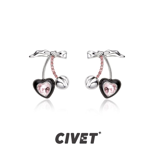 Sterling / Ear Earring Stud Cuff Silver Cherry Rhinestone