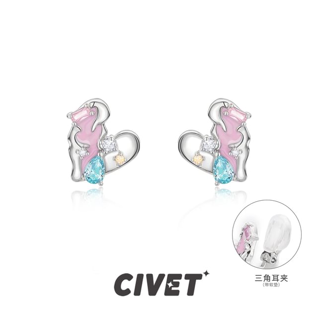 / Heart Earring Cuff Ear Sterling Panel Silver Stud