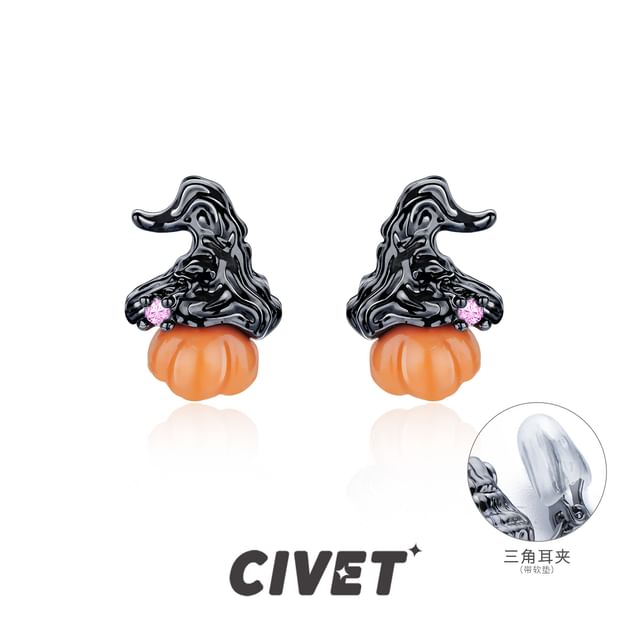 Halloween Silver Pumpkin / Ear Stud Phantom Earring Cuff Sterling