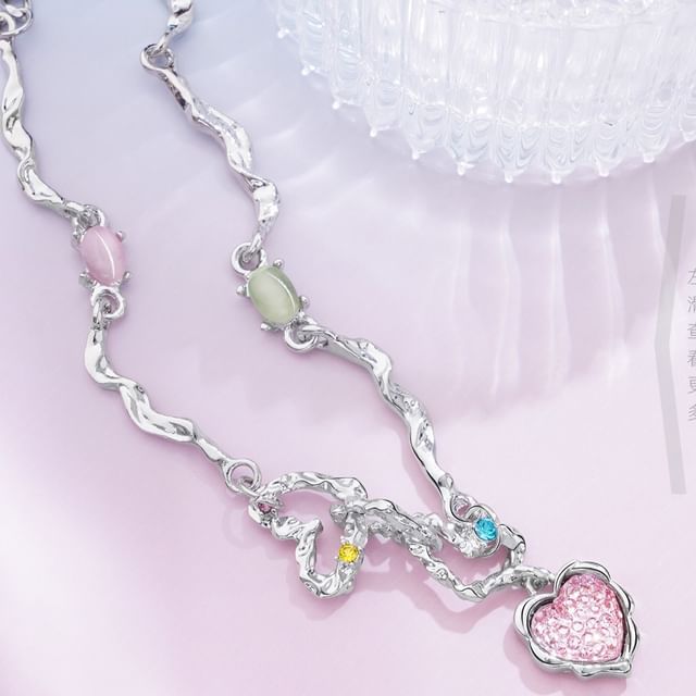Necklace Heart Rhinestone Strawberry