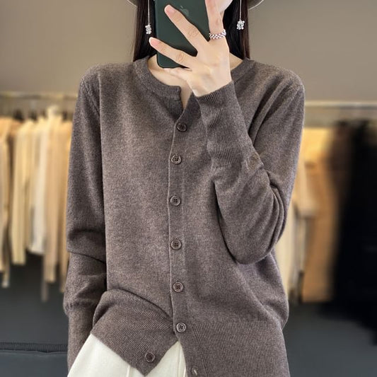 Crew Neck Plain Button Cardigan