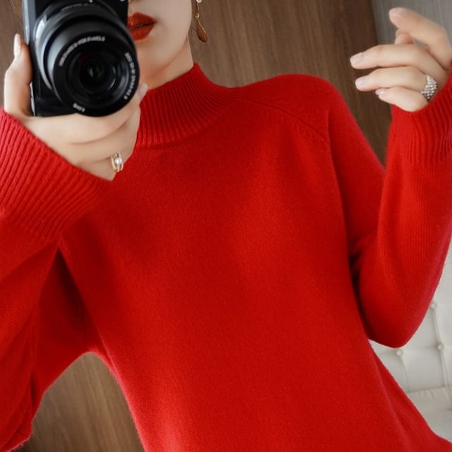 Long-Sleeve Turtleneck Plain Sweater