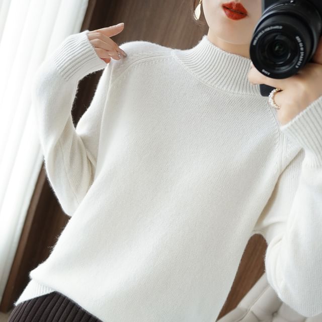 Long-Sleeve Turtleneck Plain Sweater