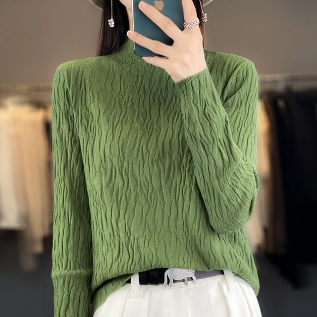 Long Sleeve Crew Neck Plain Texture Sweater