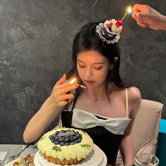 / Lace Hat Cherry Headband Trim Clip Hair