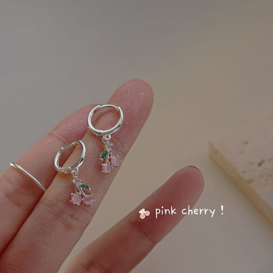 925 Drop Earring Hoop Cherry Rhinestone Sterling Silver