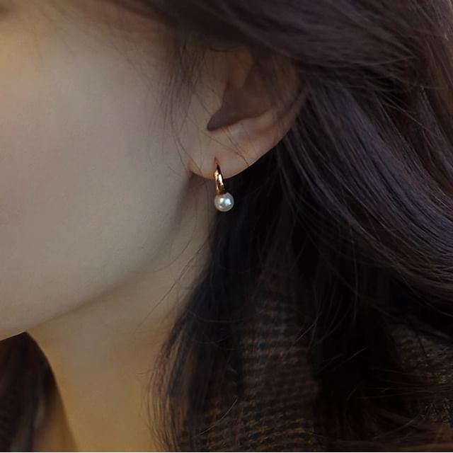 Earring Pearl Faux 925 Sterling Hoop Silver