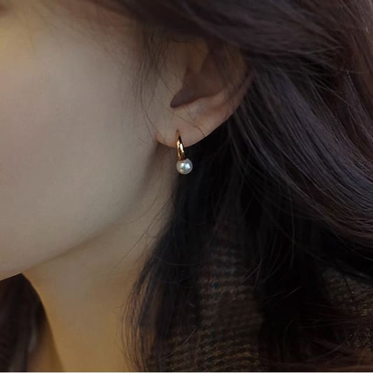 Earring Pearl Faux 925 Sterling Hoop Silver