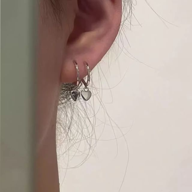 Drop Heart Earring Silver 925 Hoop Sterling