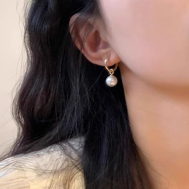 Earring 925 Silver Hoop Pearl Sterling Faux Drop