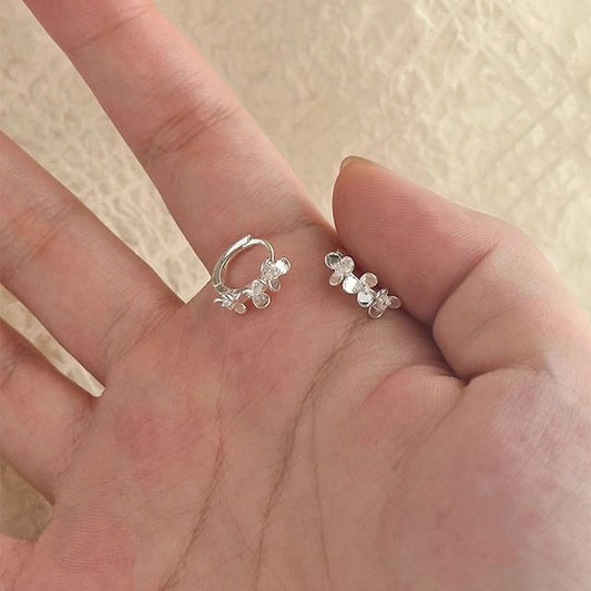 Silver 925 Huggie Sterling Earring Floral