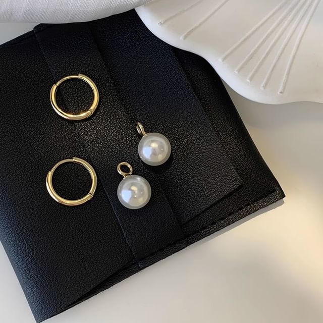 Earring 925 Silver Hoop Pearl Sterling Faux Drop