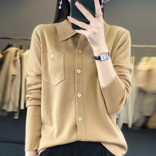 Long-Sleeve Plain Knit Shirt