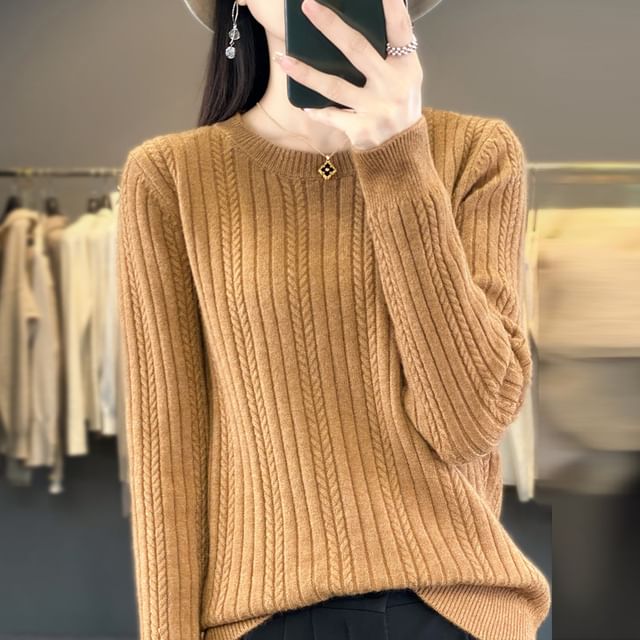 Crewneck Ribbed Plain Sweater