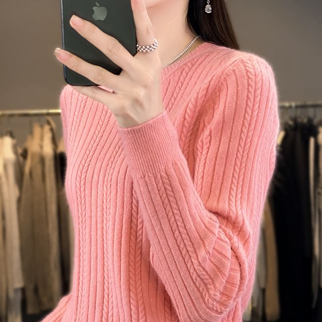 Crewneck Ribbed Plain Sweater