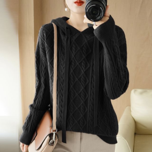 Cable Knit Plain Hoodie