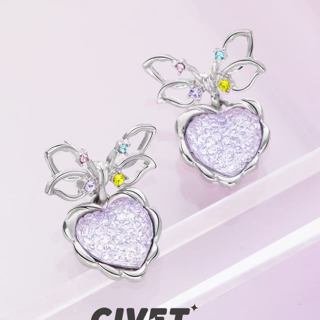 Drop Earring Bow Heart Alloy