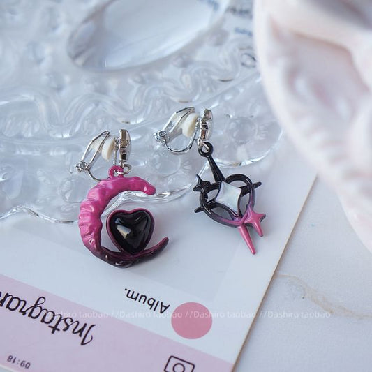 Drop Earring Moon Asymmetrical Star Clip-On /